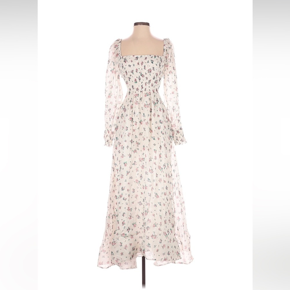 St Armont Linen Silk blend Open backless floral Dress Maxi Long Sleeve Boho 12
